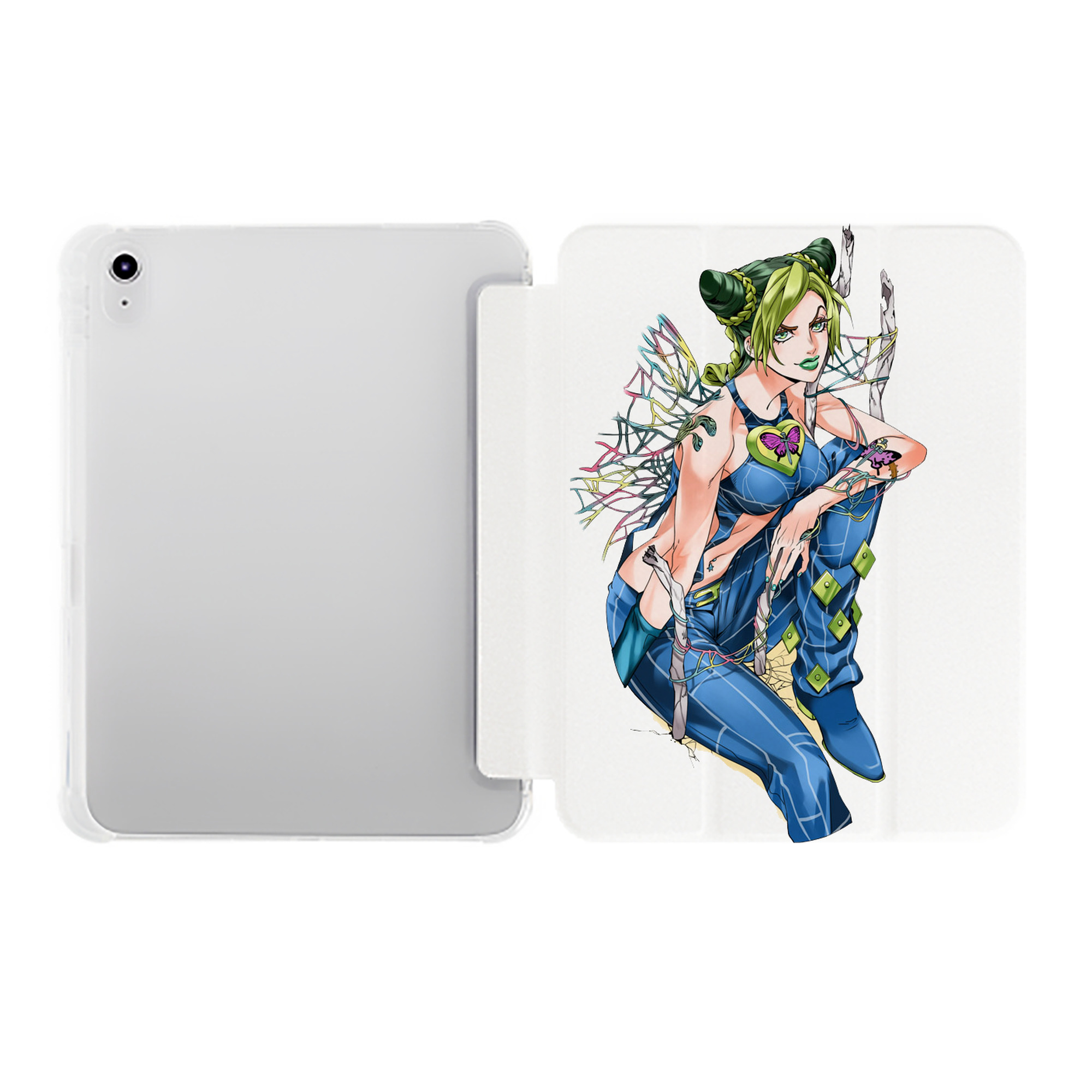 （画像用） "ジョジョの奇妙な冒険 くうじょう ジョリーン JoJo's Bizarre Adventure Jolyne Cujoh " IPad ケース ペン収納付き 三つ折りスタンド PUレザー×シリコン 対応機種9.5/10.5/10.9インチ